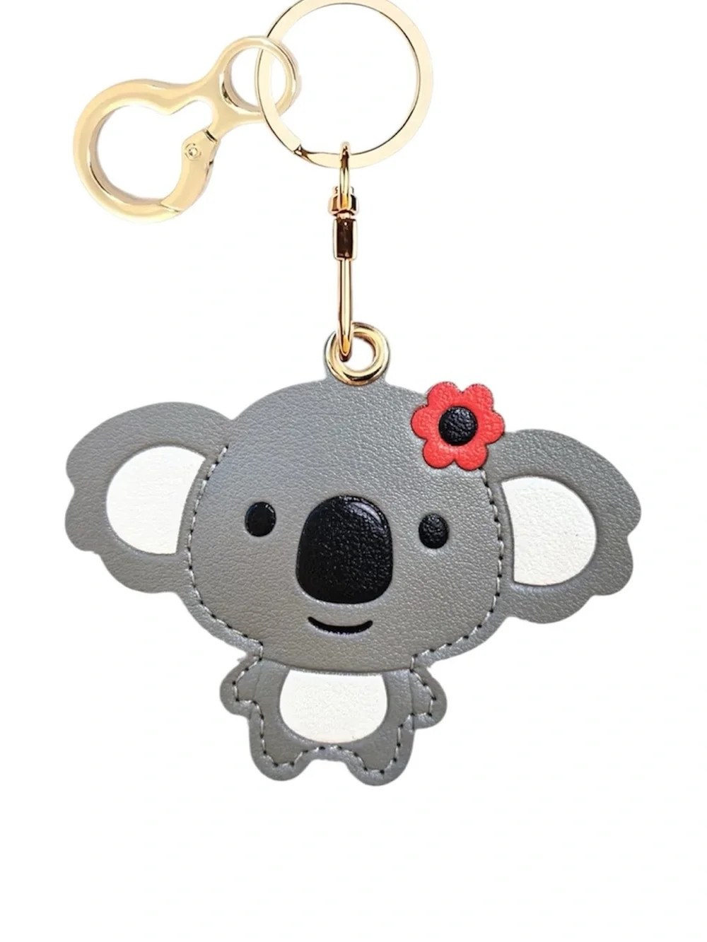 NEW Cute Gray Koala Leather Keychain with Red Flower